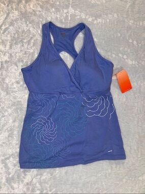 Blue Racerback Tank Top with Decorative Stitching